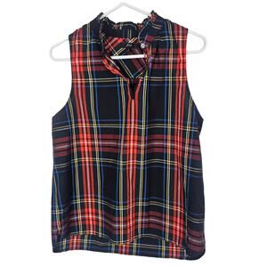 J. Crew Womens Stewart Tartan Plaid Shirt Ruffle Neck Sz 6 Preppy Dark Academia